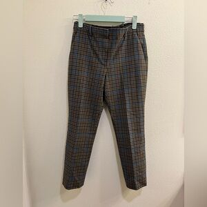 Theory Treeca Plaid Wool-Blend Pants Khaki Multi